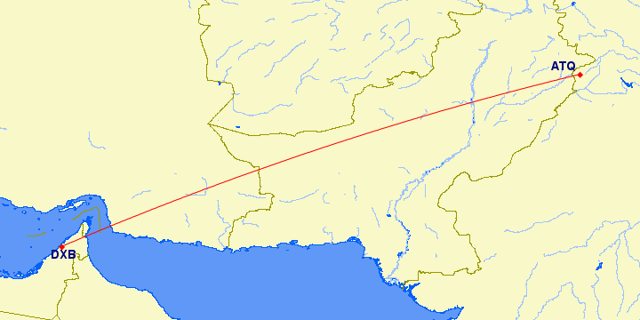 flight route from Dubai to Amritsar (India)
