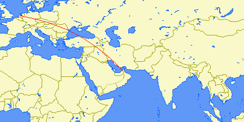 flight route to Amsterdam (The Netherlands)