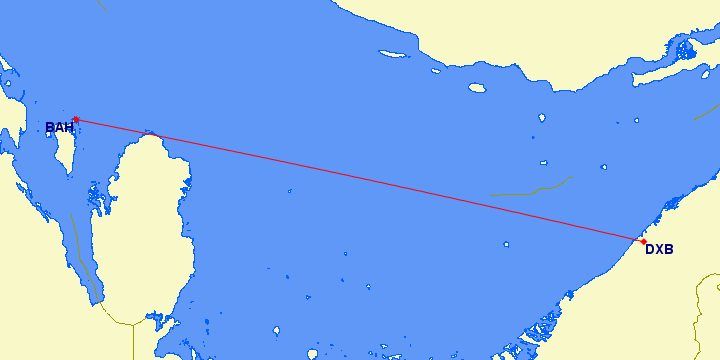 shortest flight path from Dubai to Bahrain 