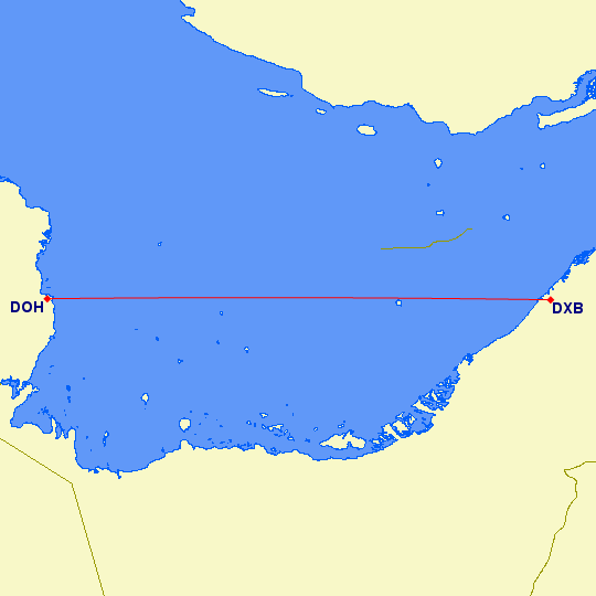 flight path from Dubai to Doha, Qatar