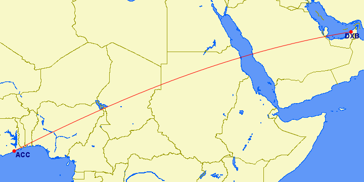 flight routes from Dubai to Ghana