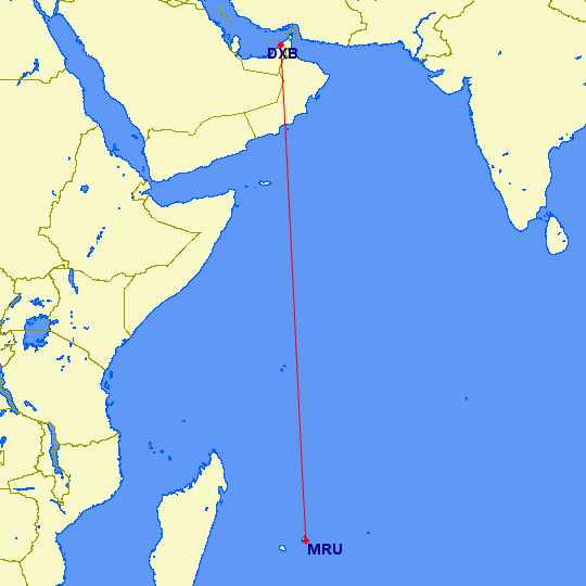Dubai to Mauritius flight path