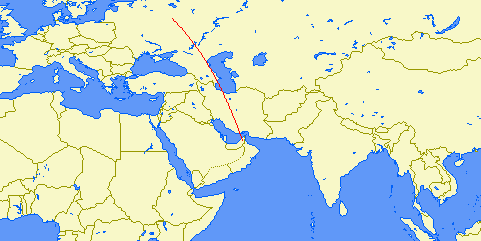 flight path from Dubai to Moscow (Russia)