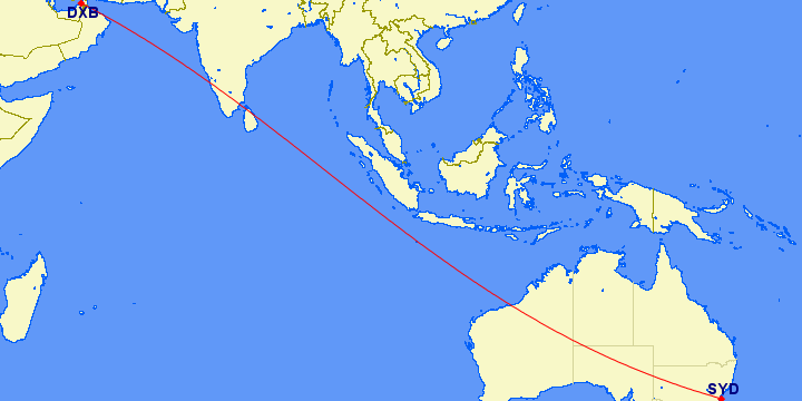 flight path from Dubai to Melbourne (Australia)